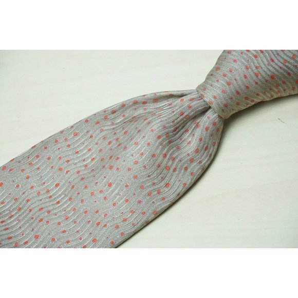 Brioni Light Brown/Gray Crimson Red Polka Dot 100% Silk Mens Tie Made Italy